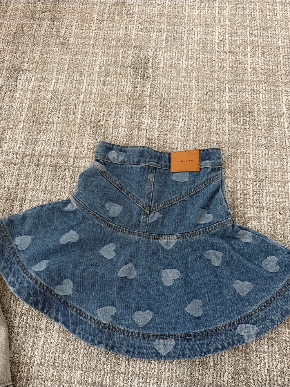 Heart Print Denim Skater Skirt - Blue